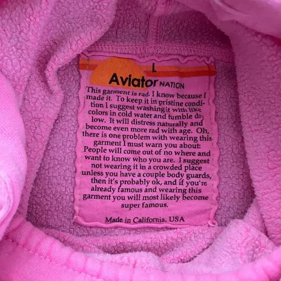 Aviator Nation Ninja Hoodie Pink Size L Unisex Zip Pocket Pullover Made in USA - Picture 3 of 9